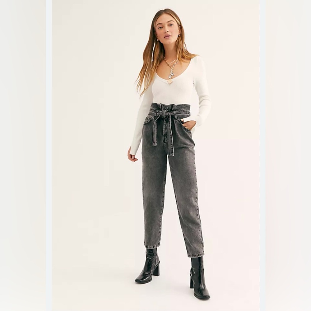 Free People Jeans Black Wash Denim Vintage Y2K Streetwear High Waisted Size 30